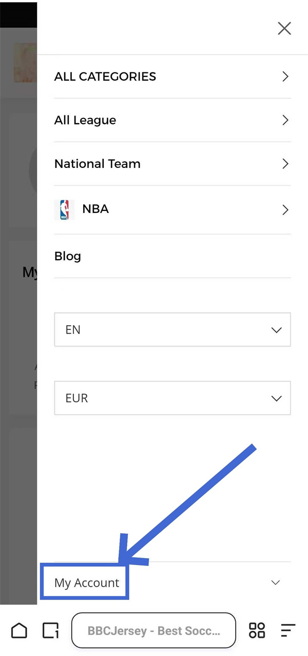 Mobile screen: My Account page