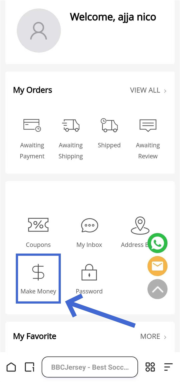 Mobile screen: Make Money panel