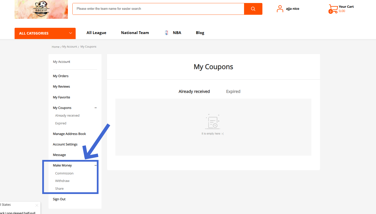 Desktop screen: account home interface
