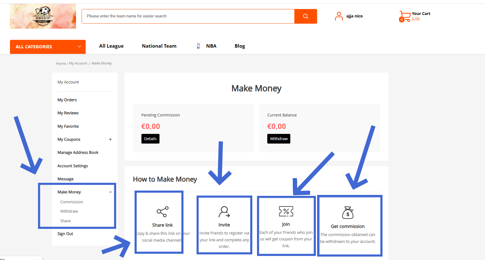 Desktop screen: share dialog for links and store
