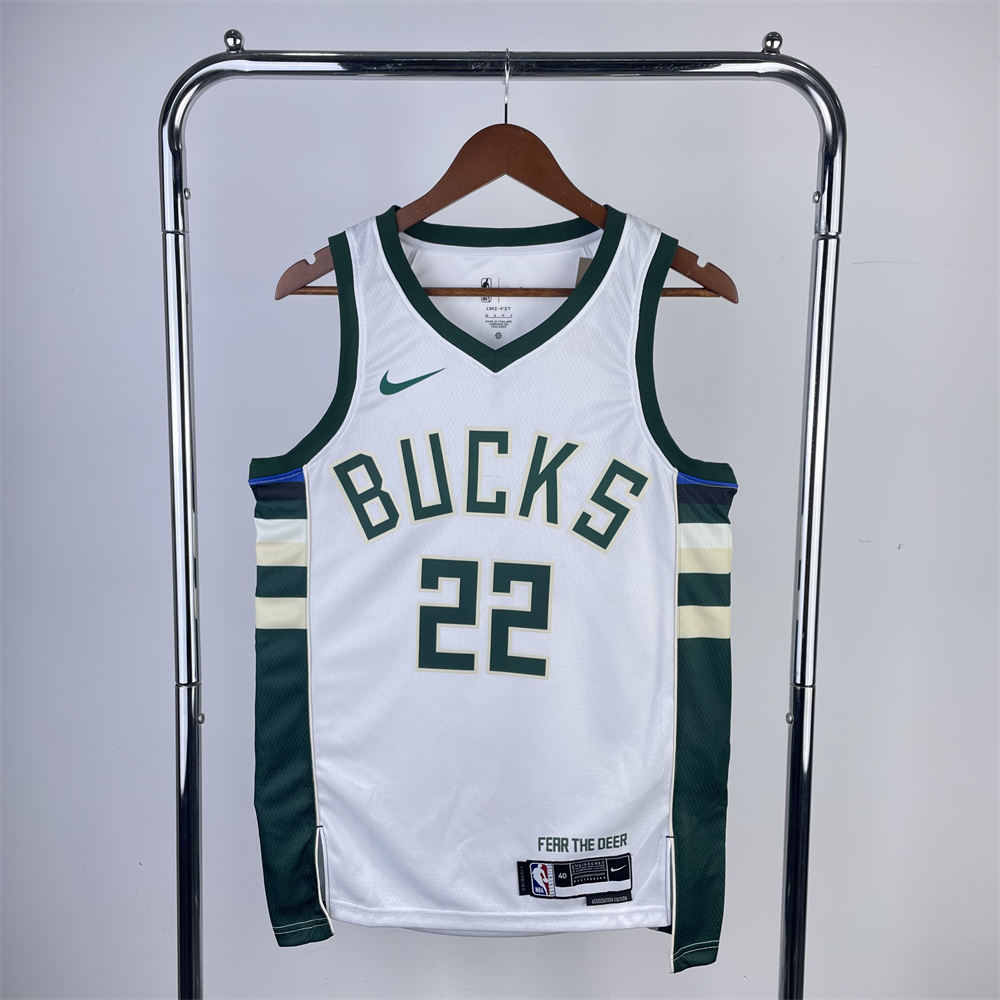 NBA Milwaukee Bucks V-Neck 2023 White jersey MIDDLETON#22 S-XXL