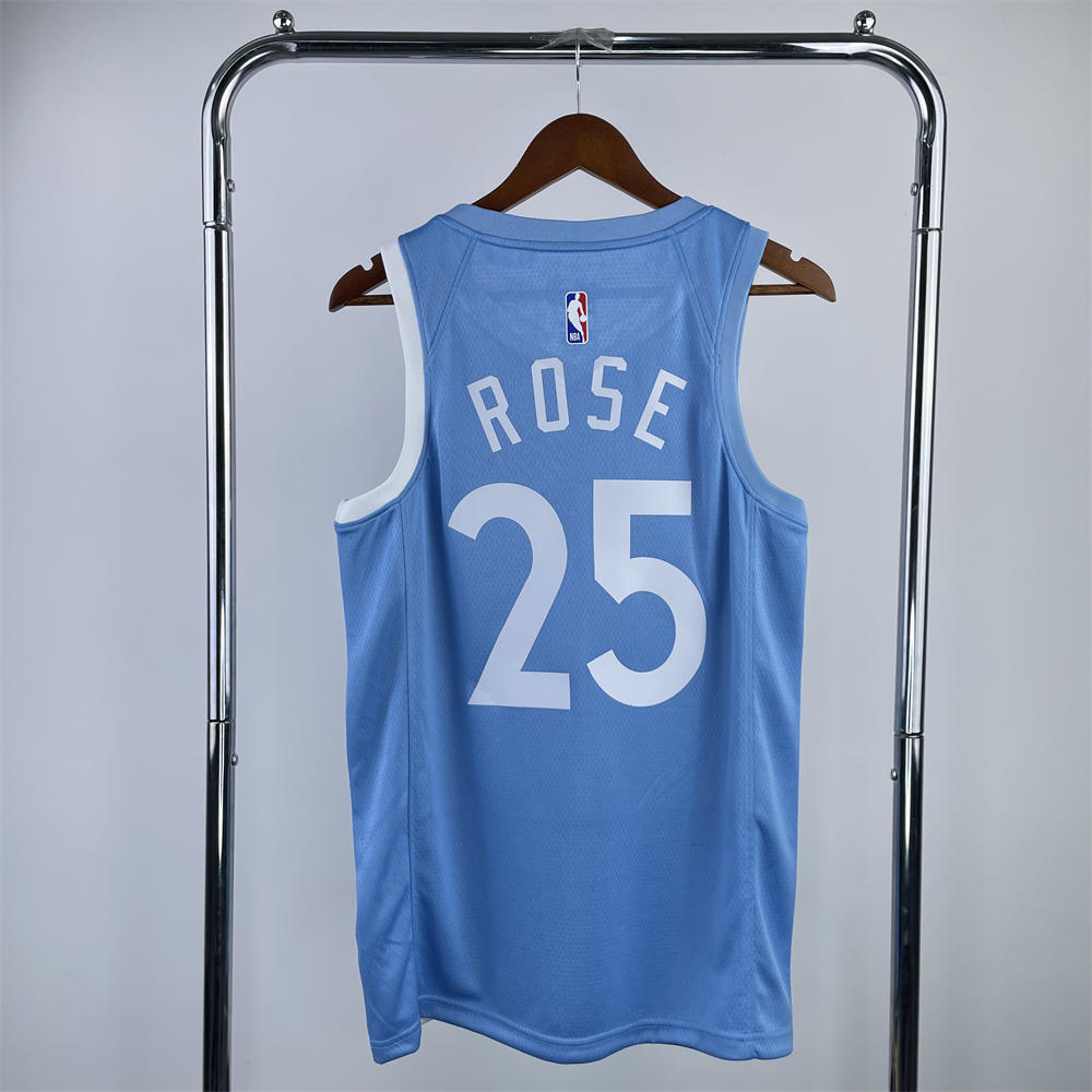NBA Minnesota Timberwolves V-Neck North Carolina Blue Jersey ROSE#25 S-XXL