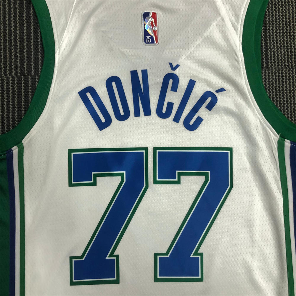 NBA Dallas Mavericks V-Neck White 75th anniversary Jersey DONCIC#77 S-XXL