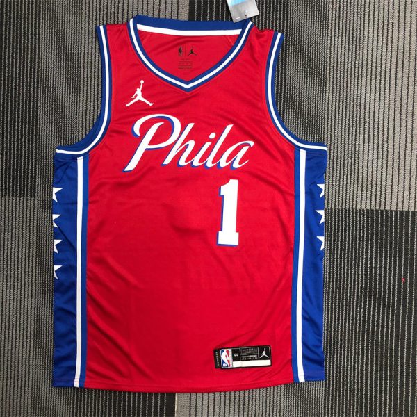 NBA Philadelphia 76ers V-Neck Red Jersey HARDEN#1 S-XXL