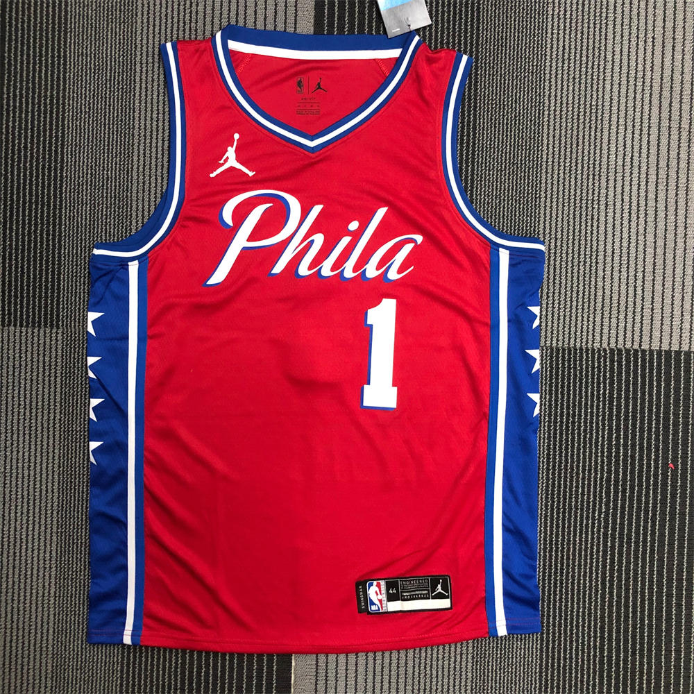 NBA Philadelphia 76ers V-Neck Red Jersey HARDEN#1 S-XXL