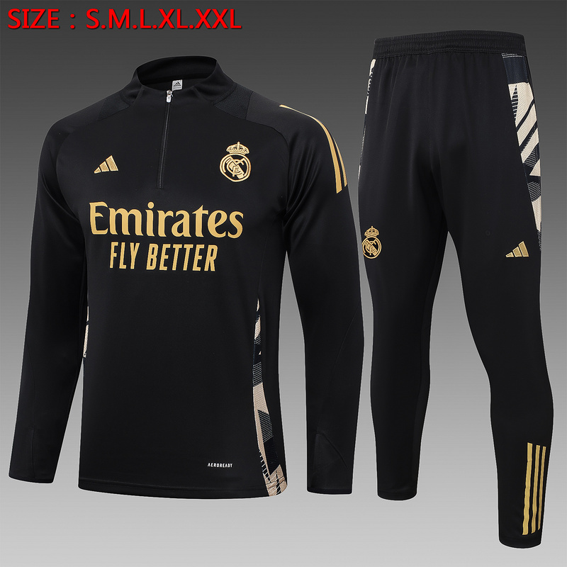 24/25 Real Madrid Black Long-sleeved half-pull training kit Football team kit