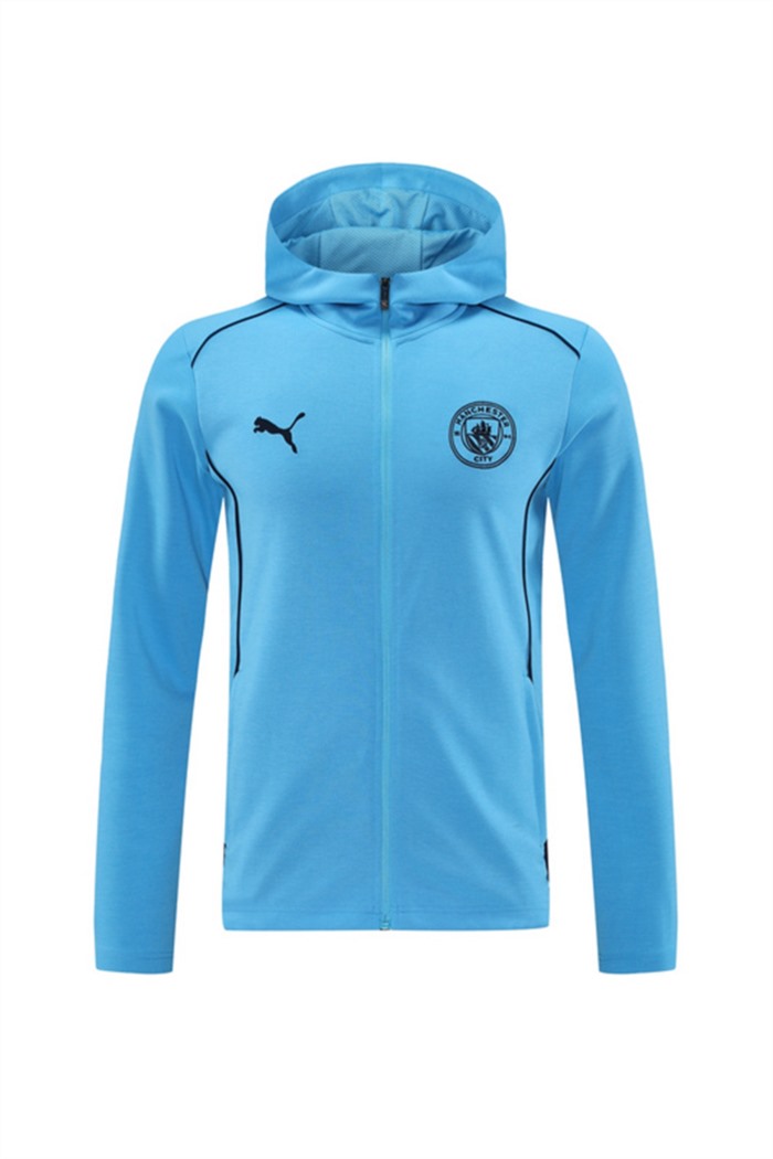 2024 Manchester City Sky Blue Hoodie Jacket Kit Set Football Team Shirt Sports Fashion