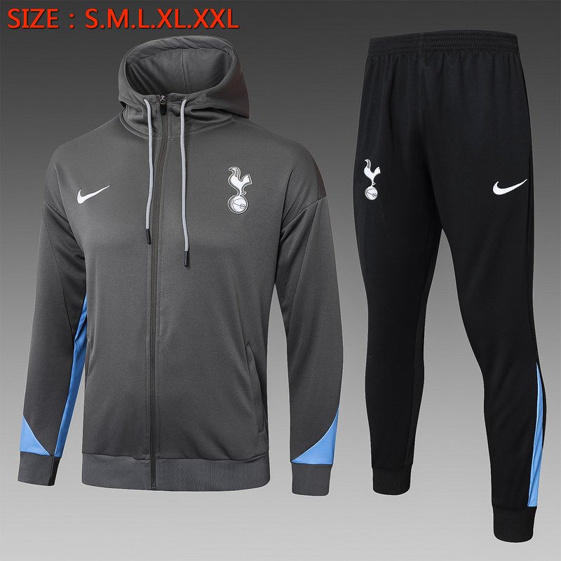 2024/25 Tottenham Dark grey Hoodie Jacket Kit Set Football Team Shirt Sports Fashion