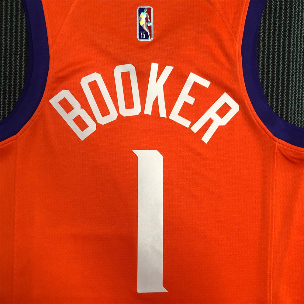 NBA Phoenix Suns V-Neck Orange 75th Anniversary BOOKER#1 jersey S-XXL