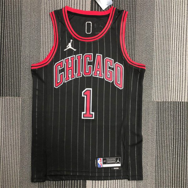 NBA Chicago Bulls Round Neck Black 75th AnniversaryJersey ROSE#1 S-XXL