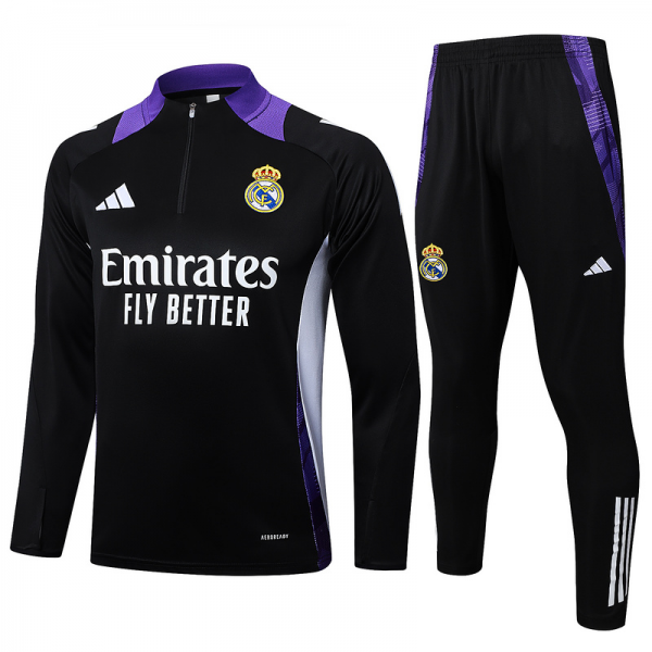 24/25 Real Madrid Black Long-sleeved half-pull training kit Football team kit