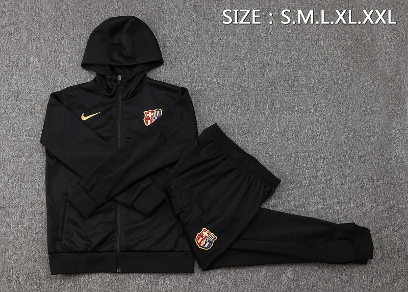 2024/25 Barcelona Black Hoodie Jacket Kit Set Football Team Shirt Sports Fashion