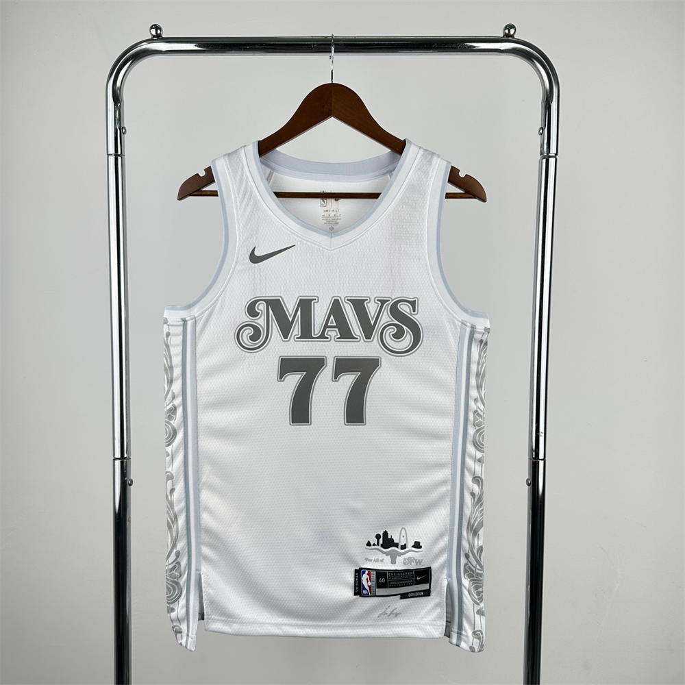 NBA Dallas Mavericks 24/25 City Edition V-Neck White Jersey DONCIC#77 S-XXL