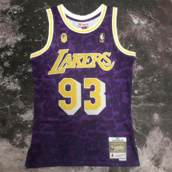 NBA Los Angeles Lakers BAPE×M&N BAPE#93 Purple Hardwood Classics Swingman Jersey S-XXL
