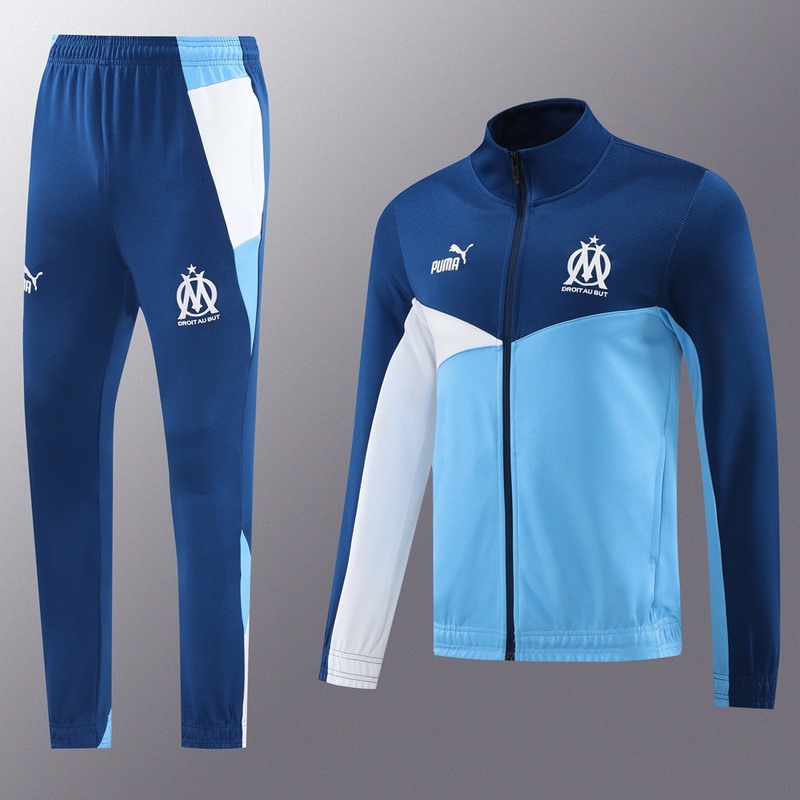 2024 Olympique Marseille Blue Jacket Training Suit Set Football Team Shirt Sports Fashion