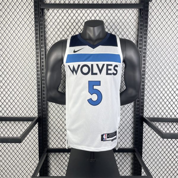 NBA Minnesota Timberwolves 2023 V-Neck White Jersey EDWARDS#5 S-XXL