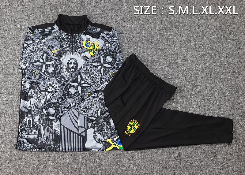 24/25 Brazil Black Long-sleeved half-pull training kit Football team kit