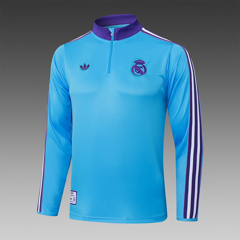 202526 Real Madrid Light blue Long-sleeved half-pull training kit Football team kit