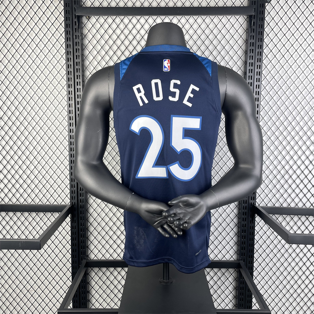 NBA Minnesota Timberwolves 2023 V-Neck Black Jersey ROSE#25 S-XXL