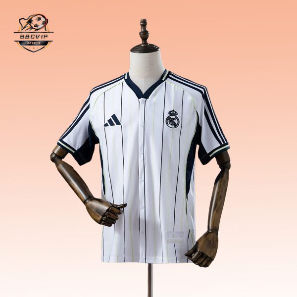 2025/26 Real Madrid US Pack Full-Button Baseball White jersey Fan version