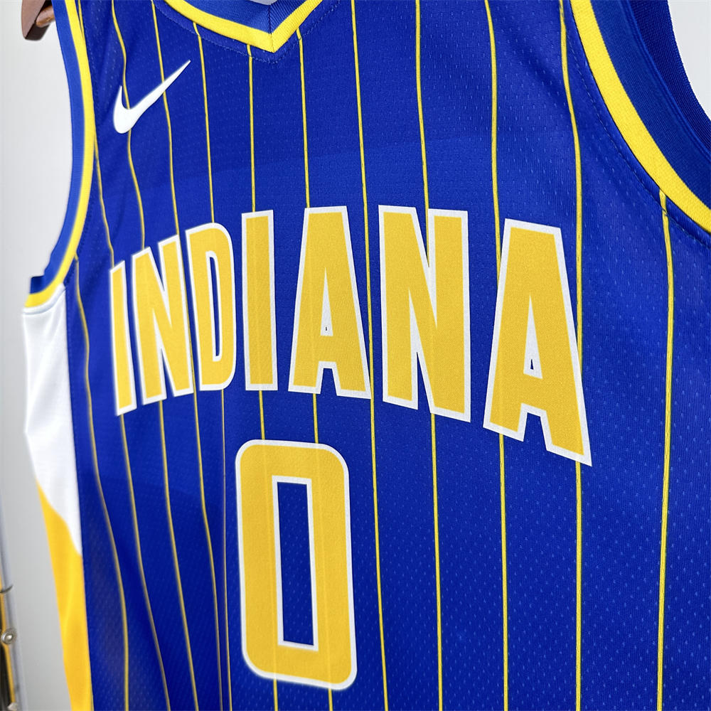 NBA Indiana Pacers 2021 City Edition V-Neck Retro Blue Jersey HALIBURTON#0 S-XXL
