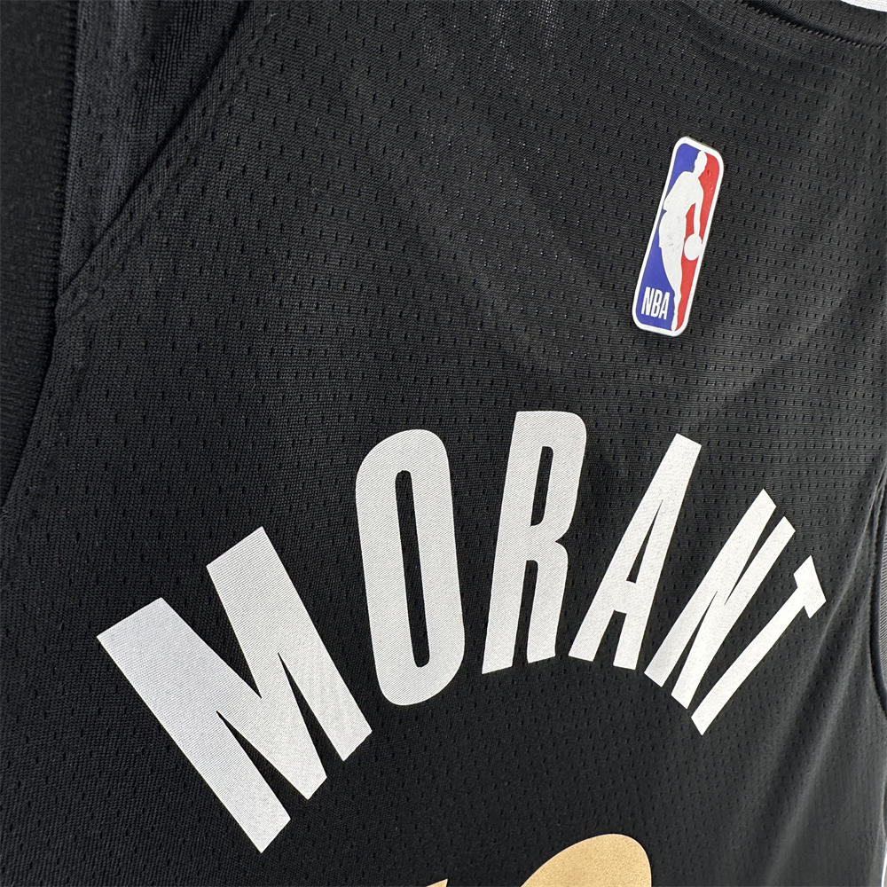 NBA Memphis Grizzies 2024 City Edition V-Neck Black Jersey MORANT#12 S-XXL