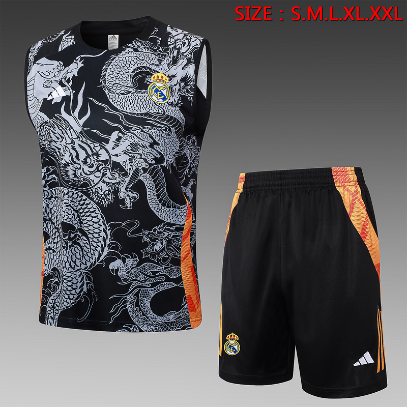24/25 Real Madrid Black Training Set Shirt and Shorts