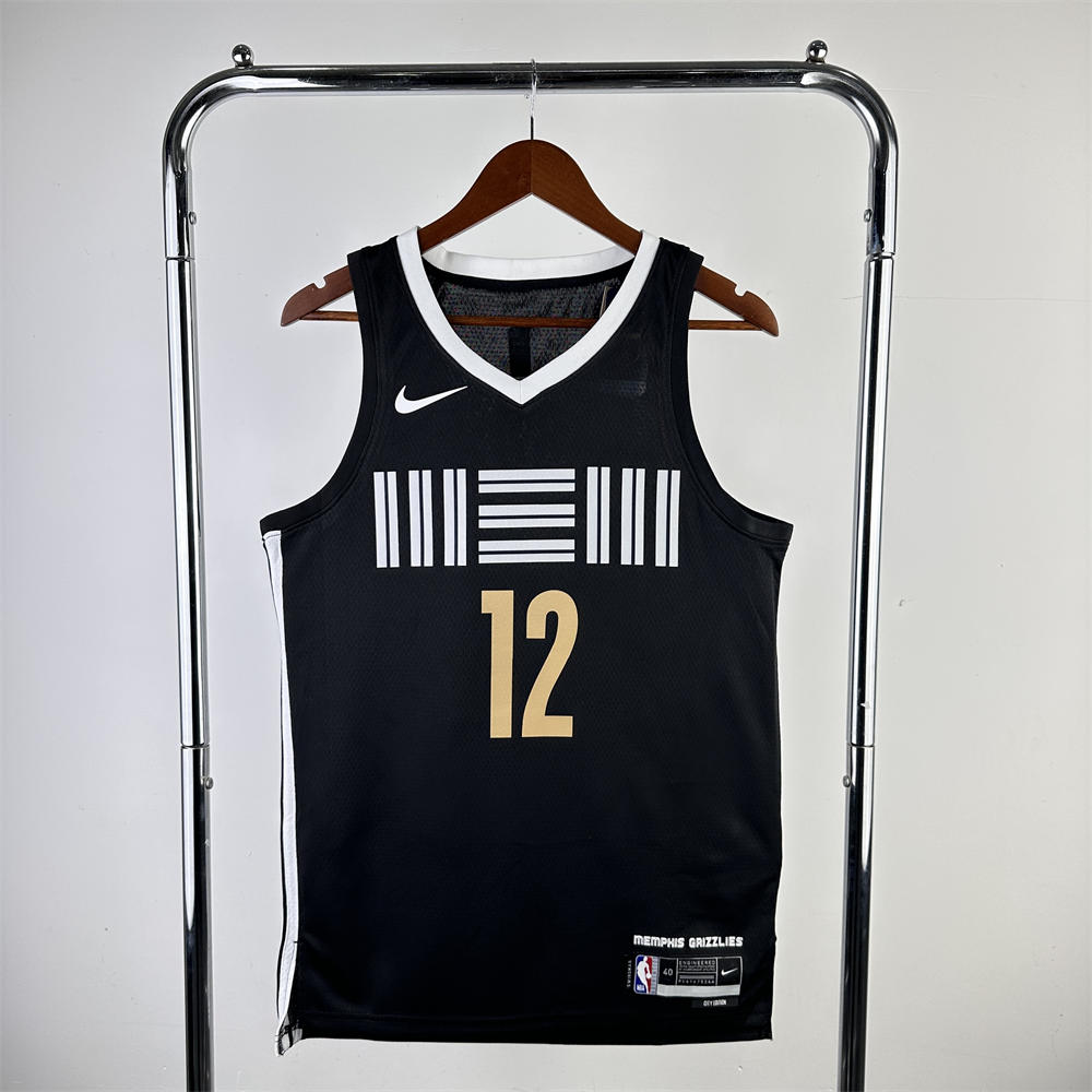 NBA Memphis Grizzies 2024 City Edition V-Neck Black Jersey MORANT#12 S-XXL