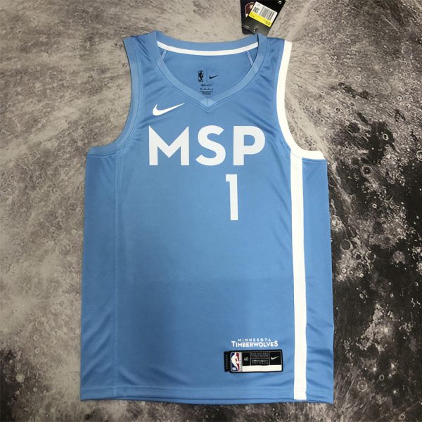NBA Minnesota Timberwolves V-Neck Minnesota Timberwolves V-Neck White Jersey EDWA Jersey EDWARDS#1 S-XXL