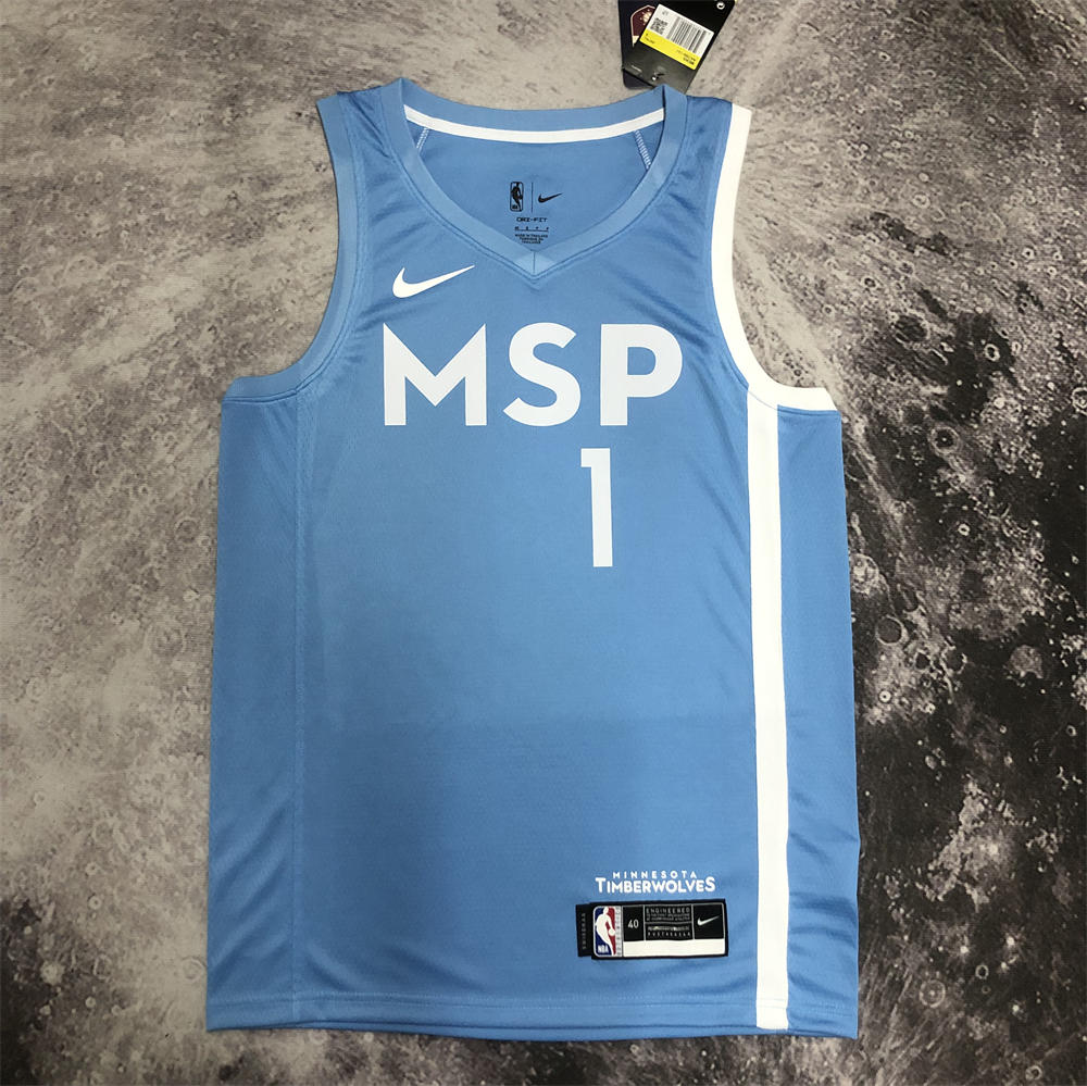 NBA Minnesota Timberwolves V-Neck Minnesota Timberwolves V-Neck White Jersey EDWA Jersey EDWARDS#1 S-XXL