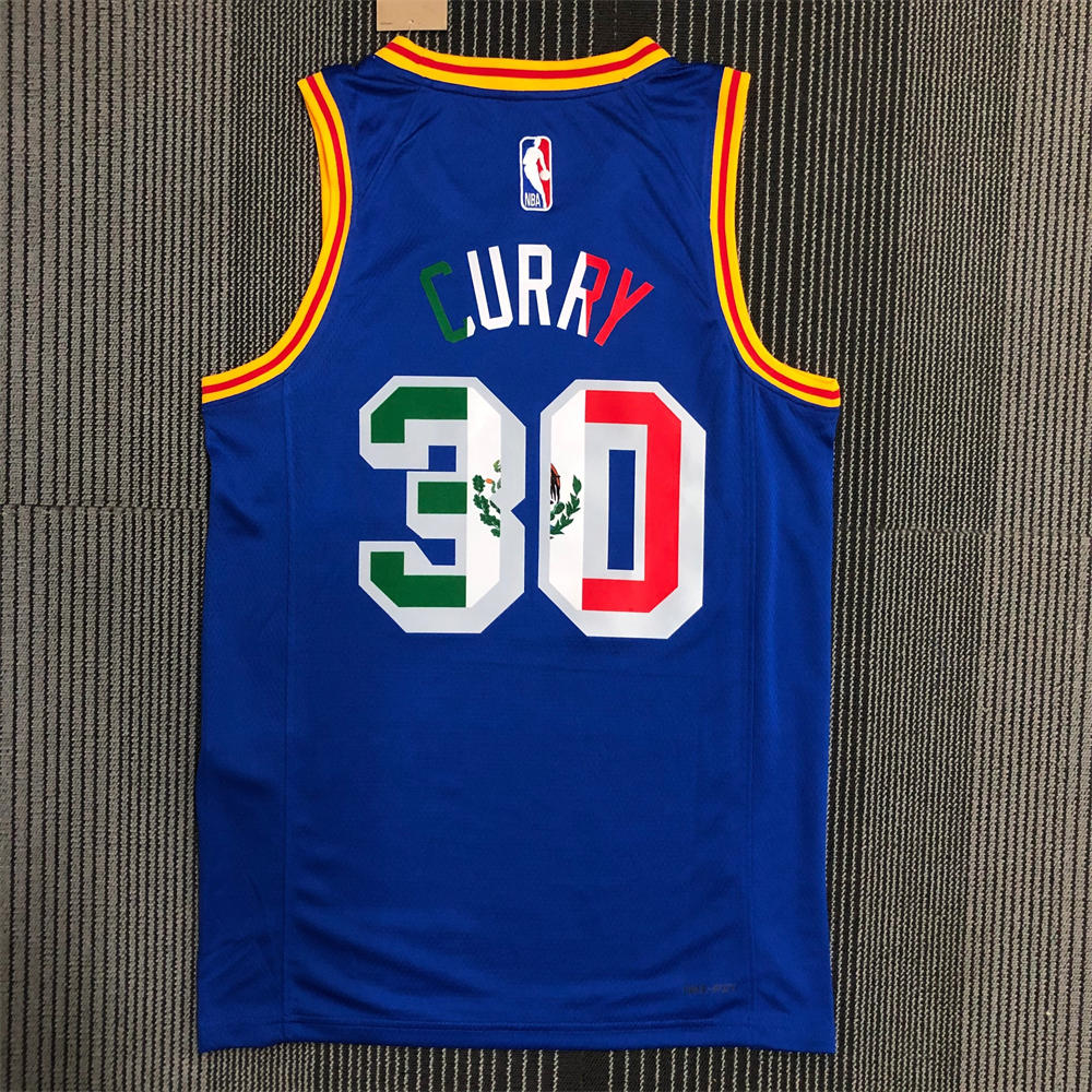 NBA Golden State Warriors V-Neck Mexico Edition 75th Anniversary Blue Jersey CURRY#30 S-XXL