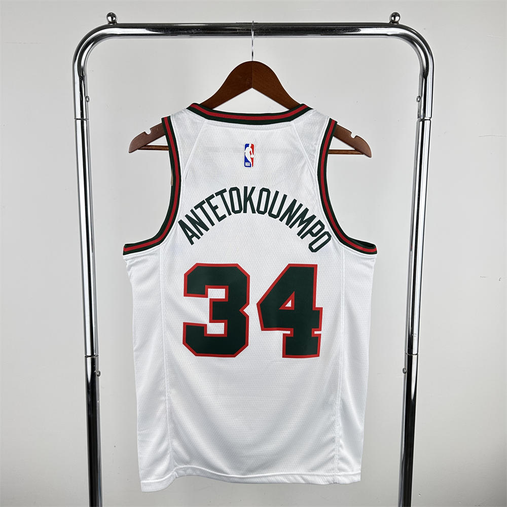 NBA Milwaukee Bucks 2018 Round Neck White jersey ANTETOKOUNMPO#34 S-XXL