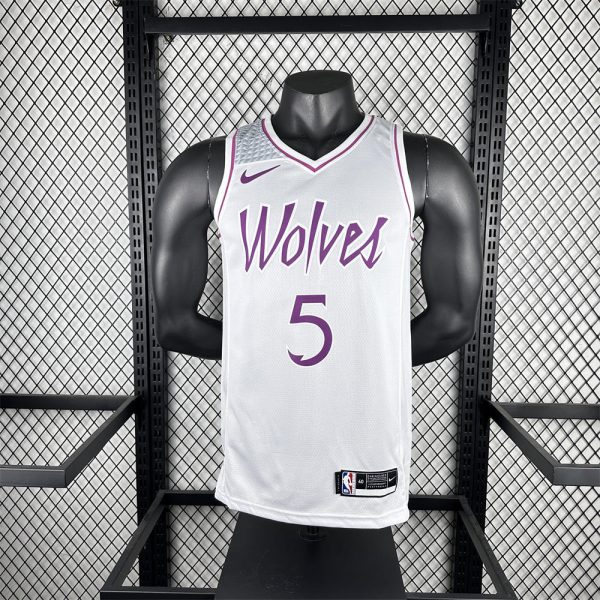 NBA Minnesota Timberwolves V-Neck White Jersey EDWARDS#5 S-XXL
