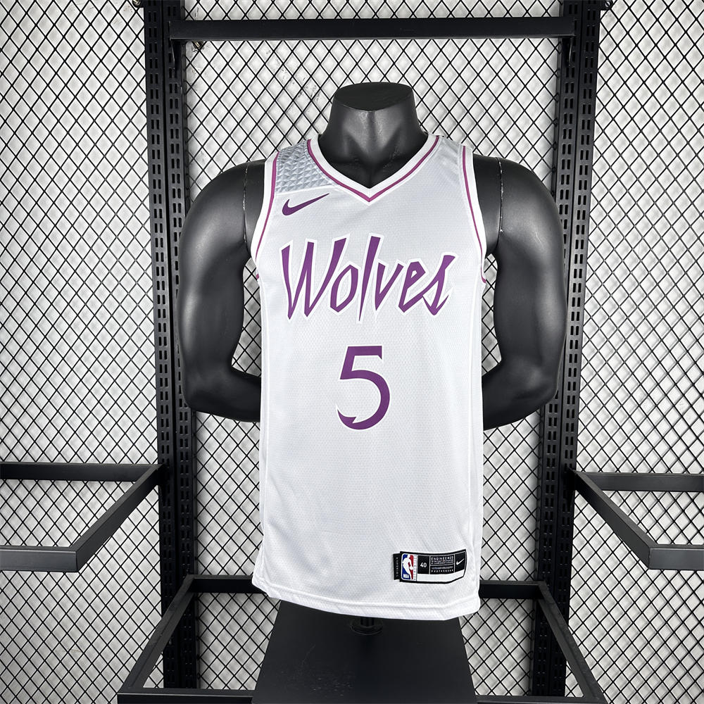 NBA Minnesota Timberwolves V-Neck White Jersey EDWARDS#5 S-XXL
