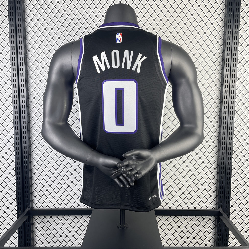 NBA Scaramento Kings 2024 V-Neck Black jersey MONK#0 S-XXL