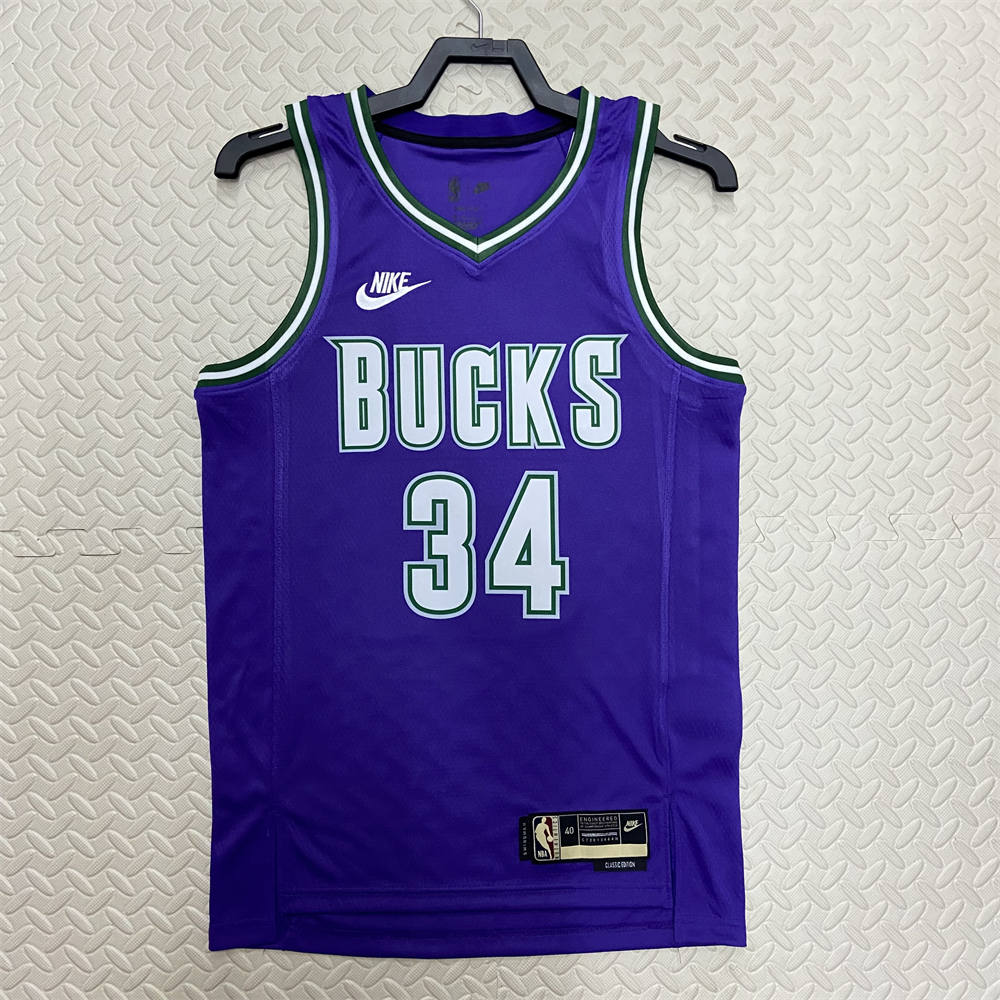 NBA Milwaukee Bucks V-Neck Purple jersey ANTETOKOUNMPO#34 S-XXL