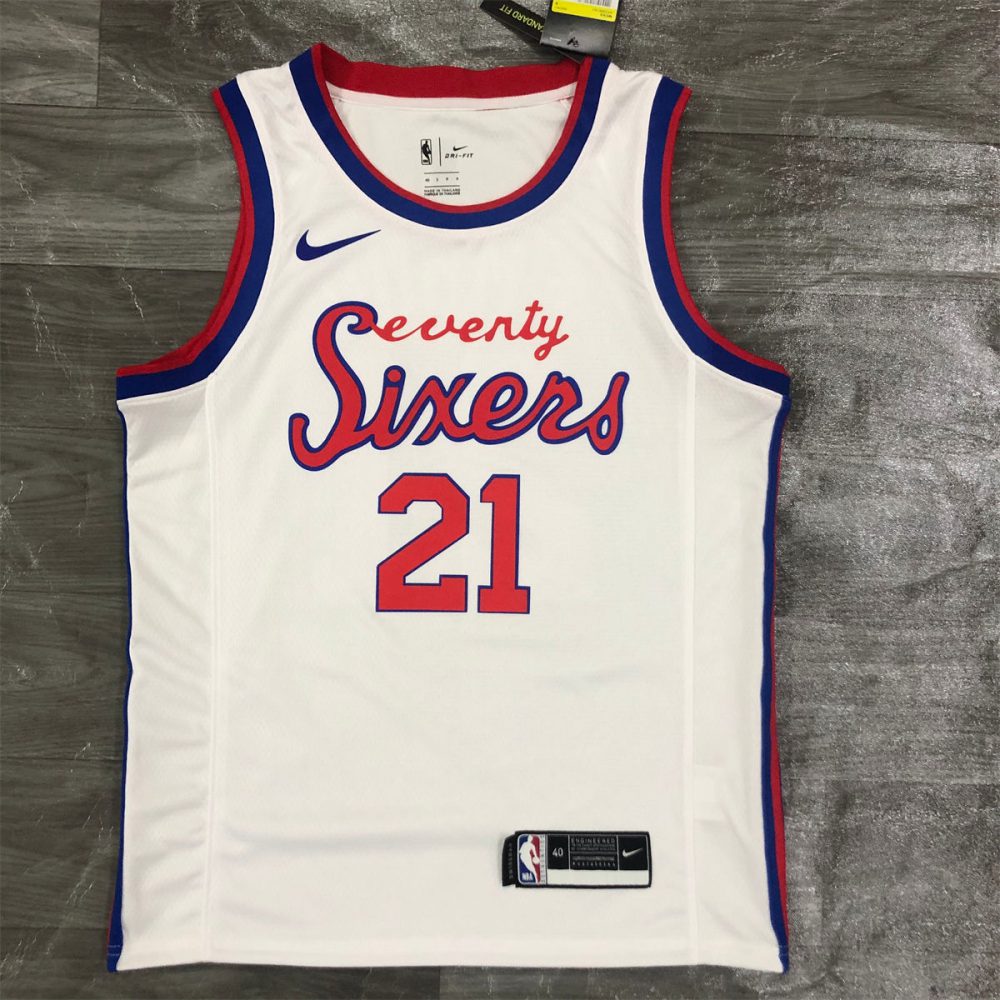 NBA Philadelphia 76ers Round Neck White Jersey EMBIID#21 S-XXL