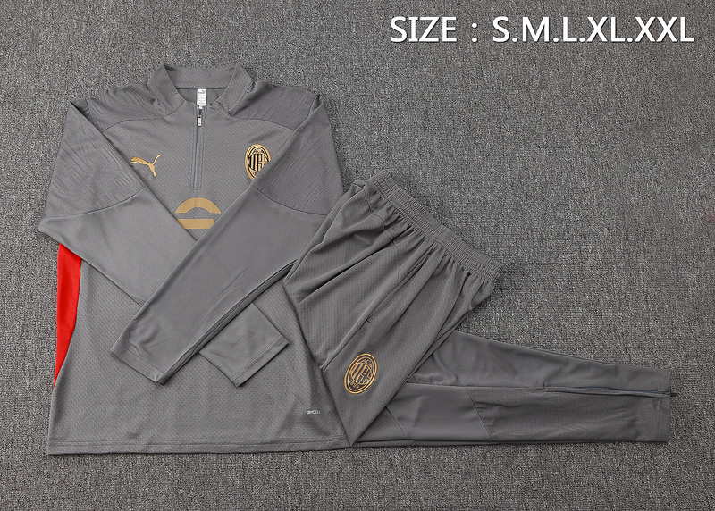 24/25 AC Milan Grey Long-sleeved half-pull training kit Football team kit