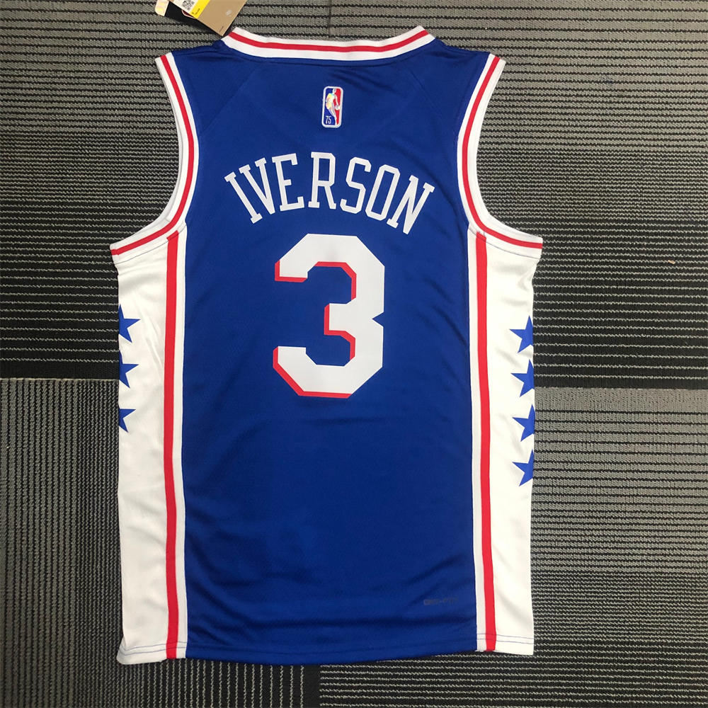NBA Philadelphia 76ers Round Neck Blue 75th Anniversary Jersey IVERSON#3 S-XXL