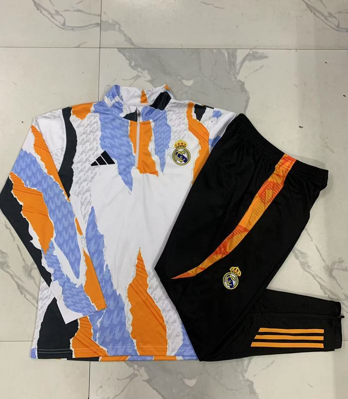 24/25 Real Madrid Blue white yellow Long-sleeved half-pull training kit Football team kit