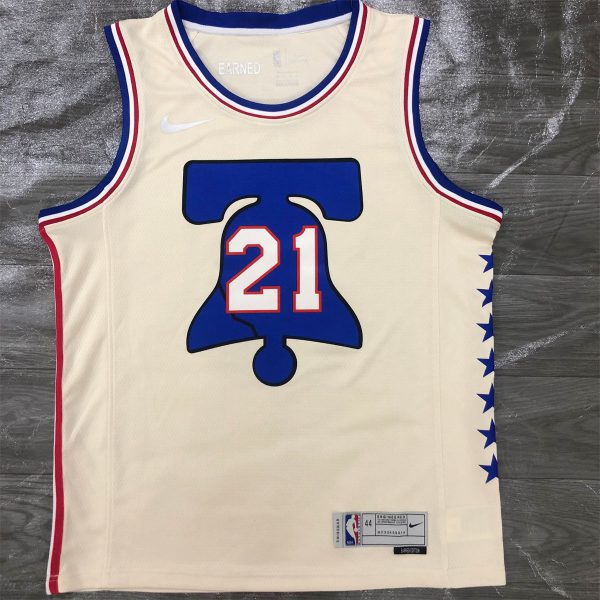 NBA Philadelphia 76ers Round Neck White Jersey EMBIID#21 S-XXL