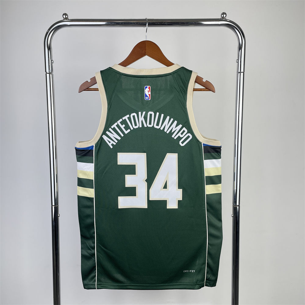 NBA Milwaukee Bucks V-Neck Green jersey ANTETOKOUNMPO#34 S-XXL