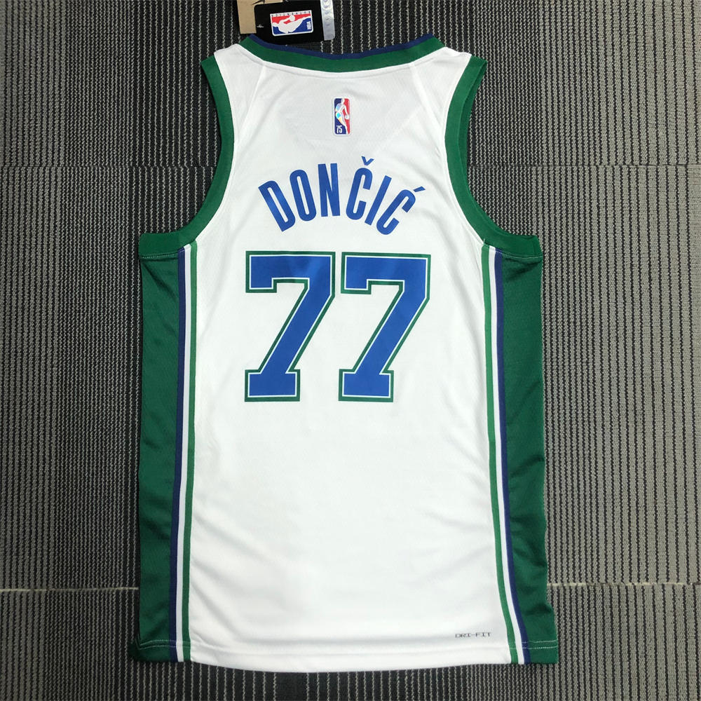 NBA Dallas Mavericks V-Neck White 75th anniversary Jersey DONCIC#77 S-XXL