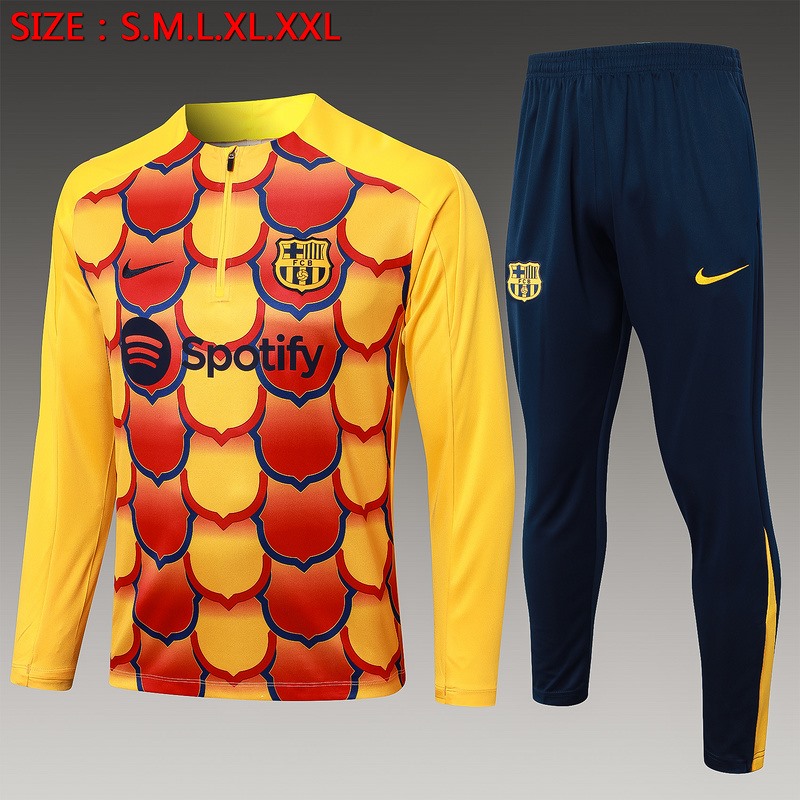 24/25 Barcelona Red Yellow Long-sleeved half-pull training kit Football team kit