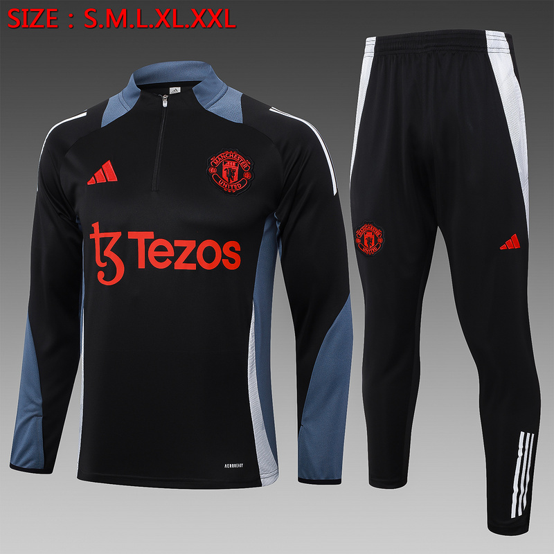 24/25 Manchester United Black Long-sleeved half-pull training kit Football team kit