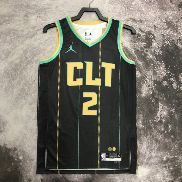 NBA Charlotte Hornets V-Neck Black Jersey BALL#2 S-XXL