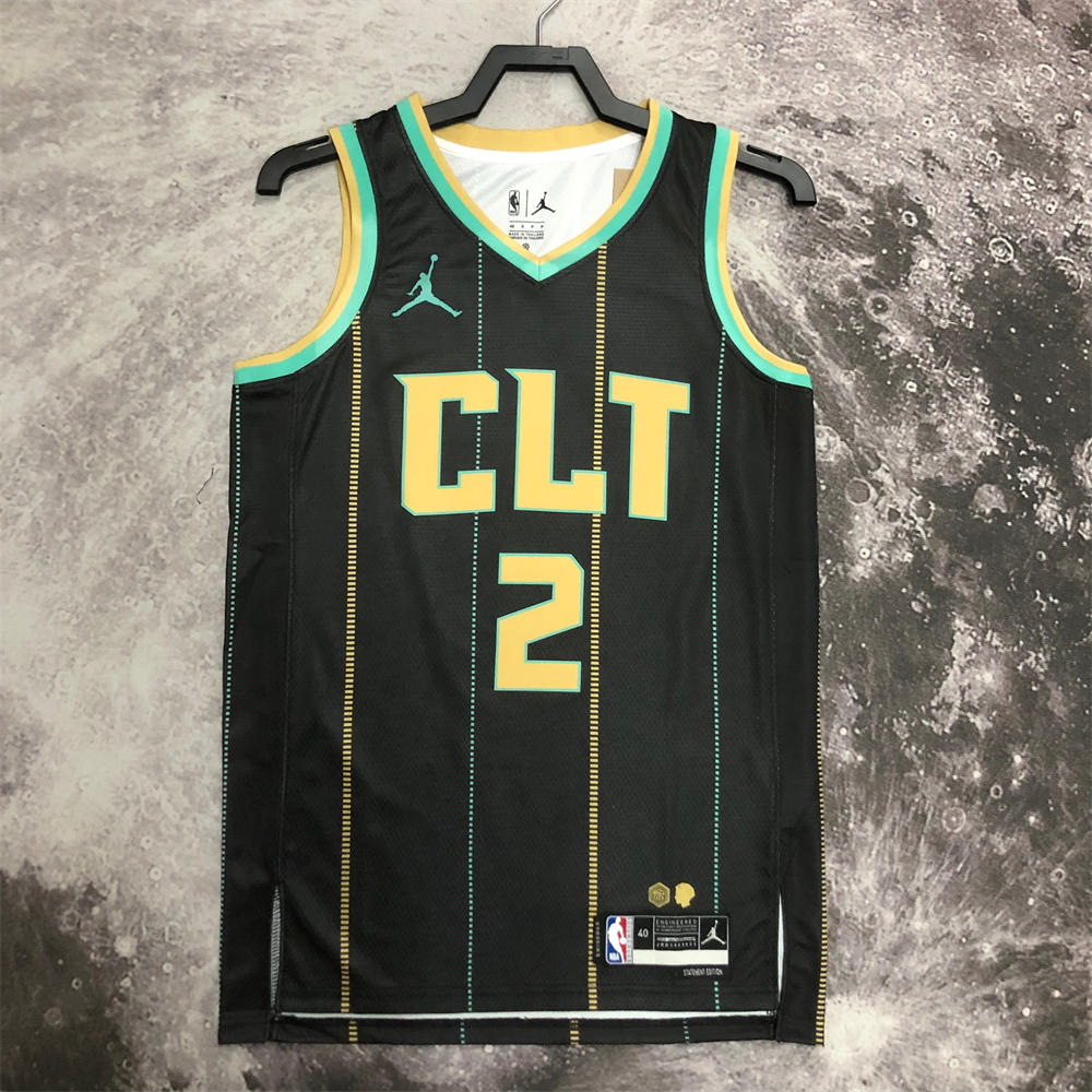 NBA Charlotte Hornets V-Neck Black Jersey BALL#2 S-XXL