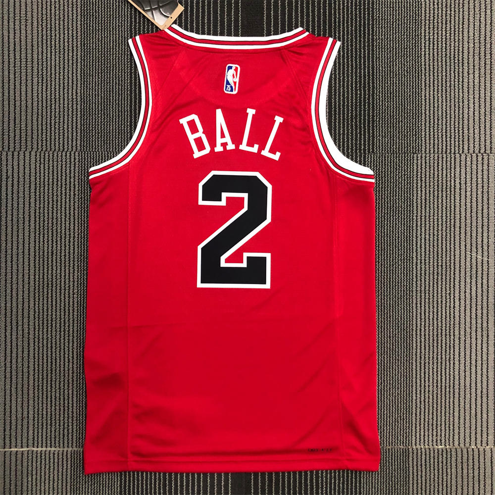 NBA Chicago Bulls Round Neck Red 75th anniversaryJersey BALL#2 S-XXL