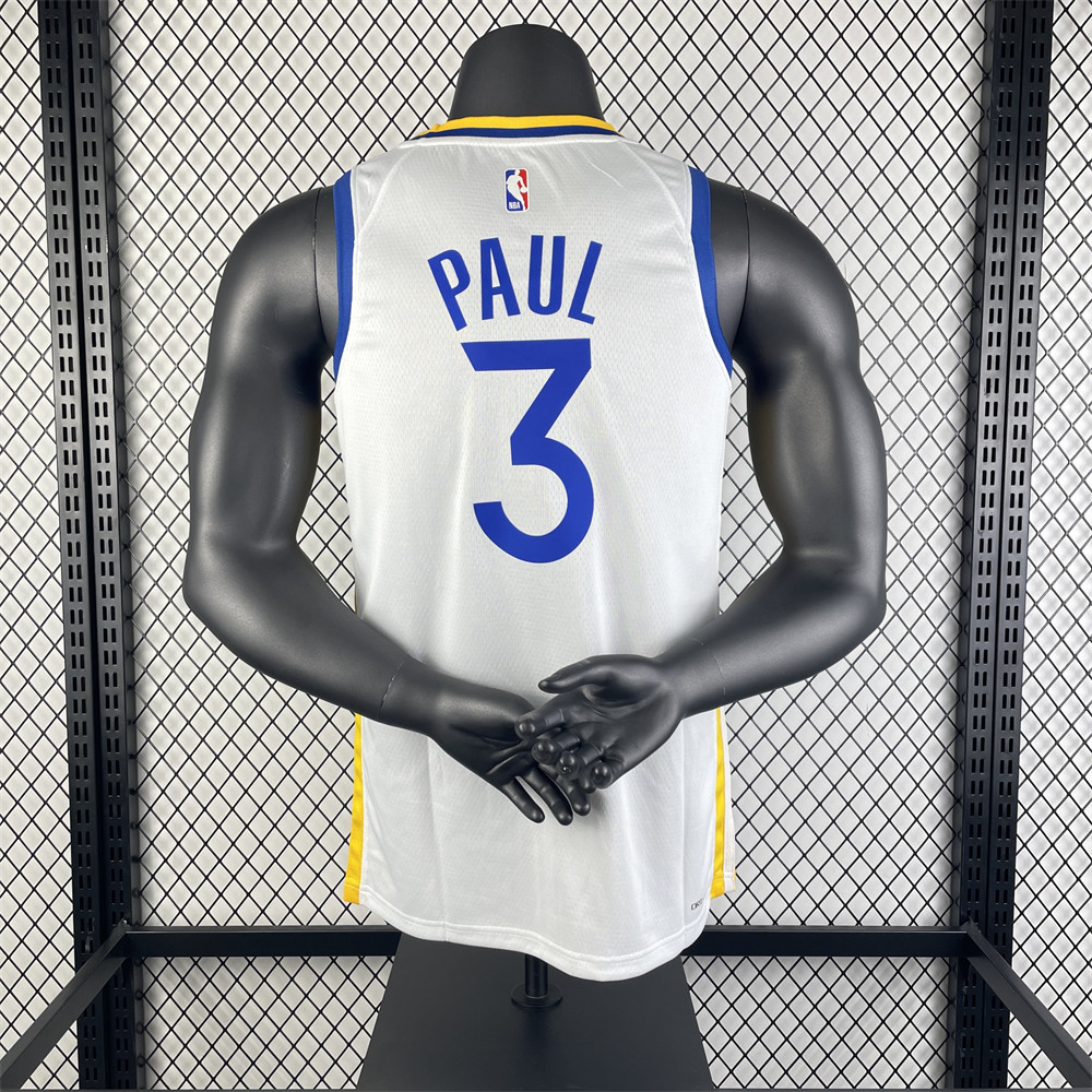 NBA Golden State Warriors 2023 V-Neck White Jersey PAUL#3 S-XXL