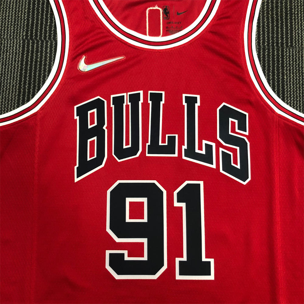 NBA Chicago Bulls Round Neck Red 75th anniversaryJersey RODMAN#91 S-XXL